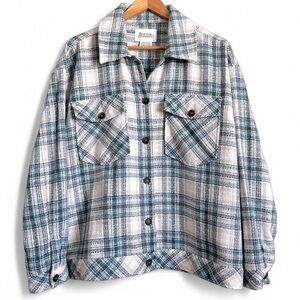 BOSTON TRADERS Plaid Woven Lightweight Jacket Shacket Blue White M